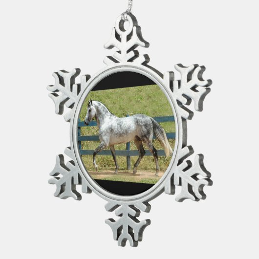 Gray Mangalarga Stallion Kerstannament Tin Sneeuwvlok Ornament (Rechts)