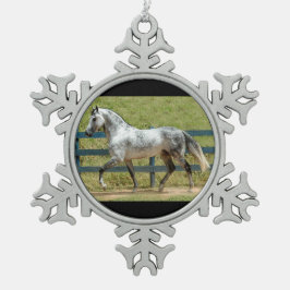 Gray Mangalarga Stallion Kerstannament Tin Sneeuwvlok Ornament