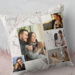 Gray Marble 5 Photo Collage - Levendig leven met j Kussen<br><div class="desc">Stijlvol werpen kussen die u met 5 van uw favoriete foto's kunt personaliseren. De sjabloon is opstelling klaar voor u om uw foto's toe te voegen, die van links naar rechts werken. Uw foto's worden geplaatst tegen een moderne waterverf marmer in grijs en wit, met een elegant geometrisch ontwerp in...</div>