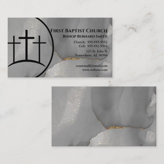 Gray Marble Cross Church Pastor of Deacon Visitekaartje (Voorkant / Achterkant)