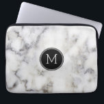 Gray Marble Stone Monogram Laptop Sleeve<br><div class="desc">Elegant modern wit en grijs afbeelding van marmer-steentextuur. Zwarte cirkel en monogram.</div>