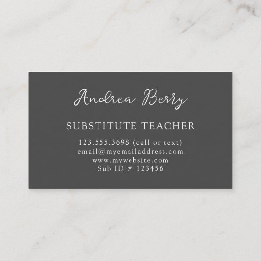 Gray Marble Swirls Substituto Teacher Visitekaartje (Achterkant)