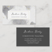 Gray Marble Swirls Substituto Teacher Visitekaartje (Voorkant / Achterkant)