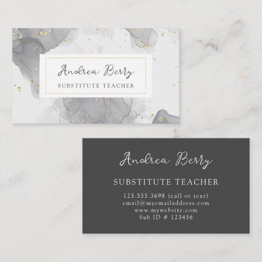 Gray Marble Swirls Substituto Teacher Visitekaartje (Voorkant / Achterkant)
