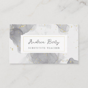 Gray Marble Swirls Substituto Teacher Visitekaartje