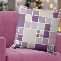 Gray Mauve Monogram Mosaic Pattern Pillow