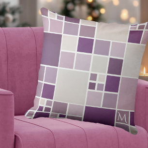 Gray Mauve Monogram Mosaic Pattern Pillow Kussen