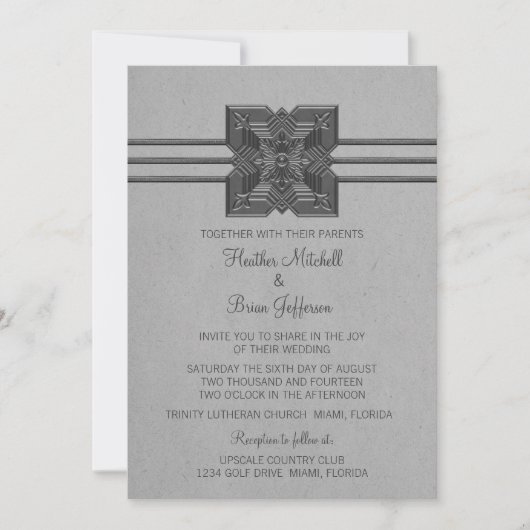 Gray Medallion Border Wedding Invite Kaart (Voorkant)