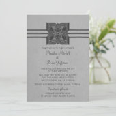 Gray Medallion Border Wedding Invite Kaart (Staand voorkant)