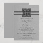 Gray Medallion Border Wedding Invite Kaart (Voorkant / Achterkant)