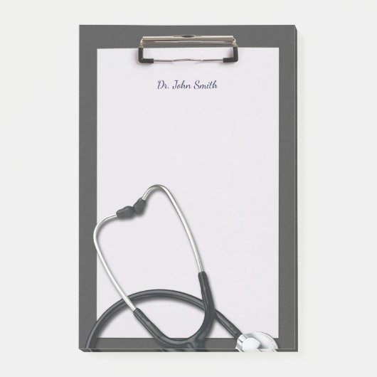 Gray Medical Klembord met Stethoscoop Post-it® Notes (Voorkant)