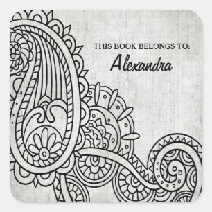 Gray Mehndi Motif Bookplate Stickers