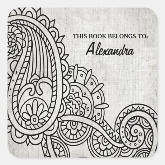 Gray Mehndi Motif Bookplate Stickers (Voorkant)
