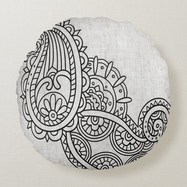 Gray Mehndi Motif Round Pillow Rond Kussen (Voorkant)