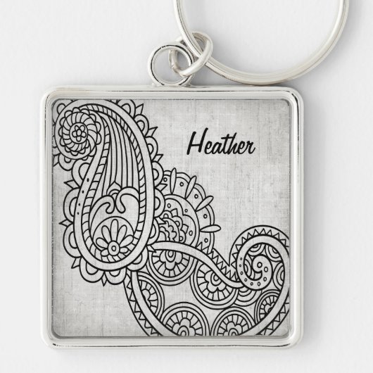 Gray Mehndi Motif Sleutelhanger (Voorkant)