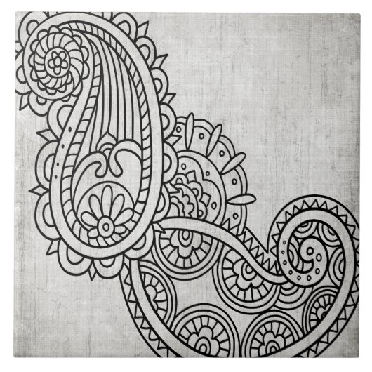 Gray Mehndi Motif Tegel Tegeltje (Voorkant)