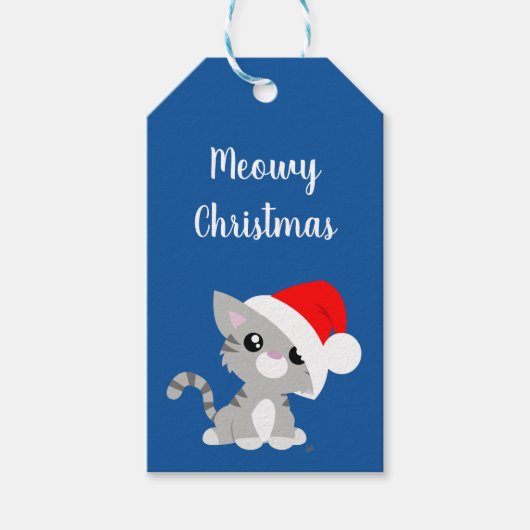 Gray Meowy Kat met kerstcadeaus Labels Cadeaulabel (Voorkant)