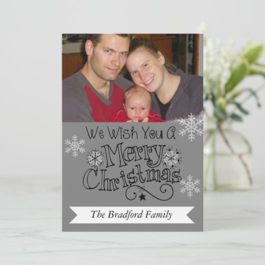 Gray Merry kerstfoto Kaart feestdag (Staand voorkant)