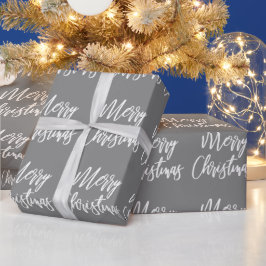 Gray Merry-kerstkalligrafie Cadeaupapier