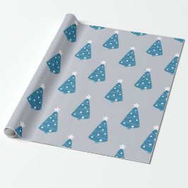 GRAY MET BLAUW- EN WITTE CHRISTMAS-BOMEN CADEAUPAPIER