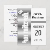 Gray Metallic Bar Mitzvah Kaart (Voorkant / Achterkant)