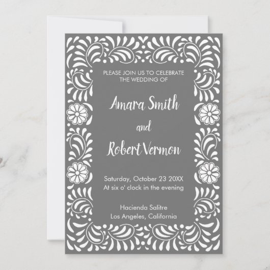 Gray Mexican Talavera trouwuitnodiging Aankondiging (Voorkant)