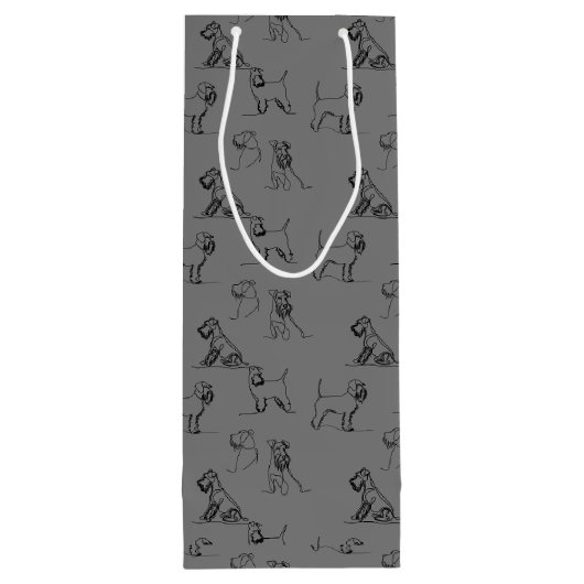 Gray Miniature Schnauzer Line Art 1-5 Wijn Cadeautas (Achterkant)