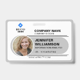 Gray Minimalist Business Label QR Employee Photo I Badge
