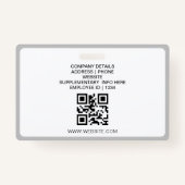 Gray Minimalist Business Label QR Employee Photo I Badge (Achterkant)