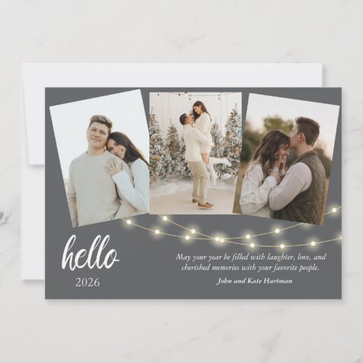 Gray Minimalist Hello New Year Photo Collage (Voorkant)