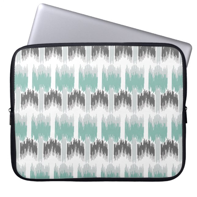 Gray Mint Aqua Modern Abstract Floral Ikat Pattern Laptop Sleeve (Voorkant)