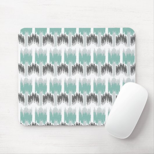 Gray Mint Aqua Modern Abstract Floral Ikat Pattern Muismat (Met muis)