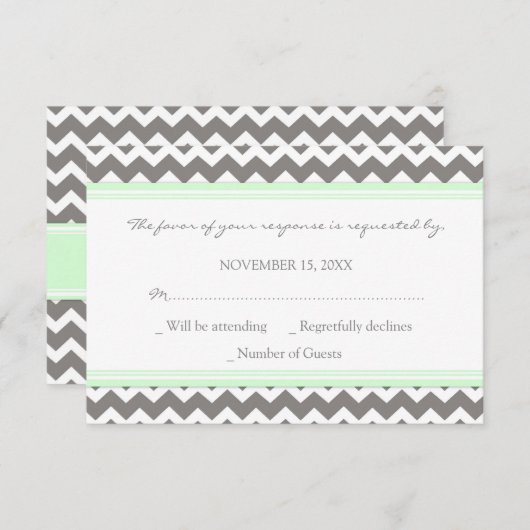 Gray Mint Chevron RSVP-bruiloft RSVP Kaartje (Voorkant / Achterkant)