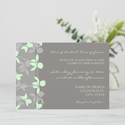 Gray Mint Floral Foto Weddenschap Kaarten (Staand voorkant)