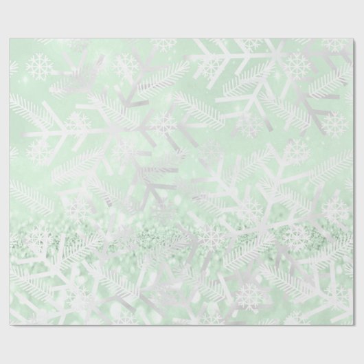 Gray Mint Glitter Kerstfeestdag Snowflake Joy Cadeaupapier (Vlak)