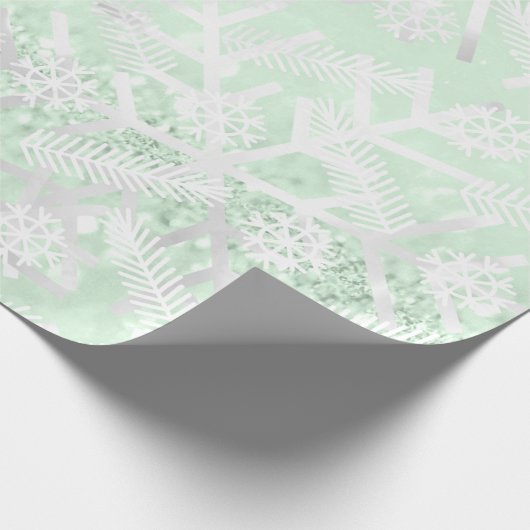 Gray Mint Glitter Kerstfeestdag Snowflake Joy Cadeaupapier (Hoek)