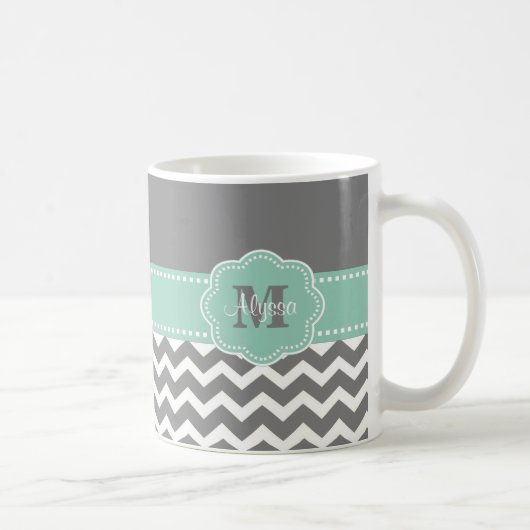 Gray Mint Green Chevron Persoonlijk Koffiemok (Rechts)