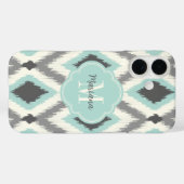 Gray & Mint Tribal Ikat Chevron Monogram Case-Mate iPhone Case (Achterkant (horizontaal))