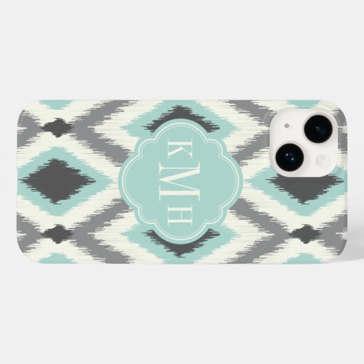 Gray & Mint Tribal Ikat Chevron Monogram Case-Mate iPhone Case (Achterkant (horizontaal))