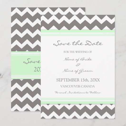 Gray MInt Wedding Save the Date Card (Voorkant / Achterkant)