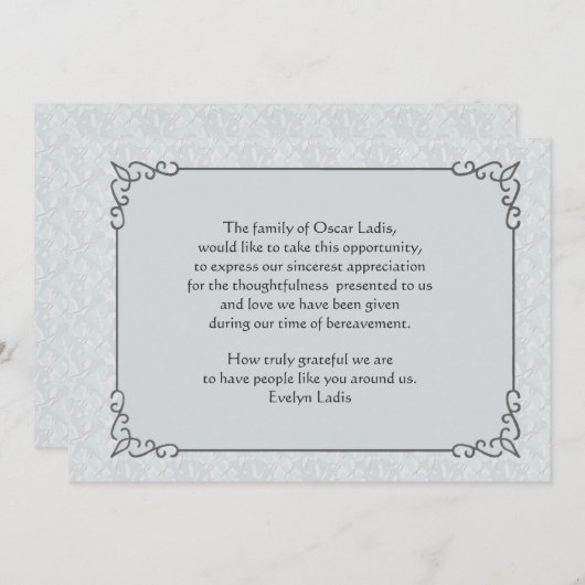 Gray Mist Bereavement Hartelijk dank Notitiekaartje (Voorkant / Achterkant)