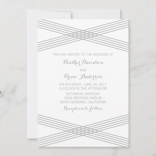 Gray Modern Deco Wedding Invite Kaart (Voorkant)