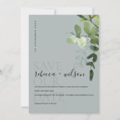 GRAY MODERN GREEN EUCALYPTUS FOLIAGE WATERVERF SAVE THE DATE (Voorkant)
