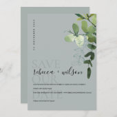 GRAY MODERN GREEN EUCALYPTUS FOLIAGE WATERVERF SAVE THE DATE (Voorkant / Achterkant)
