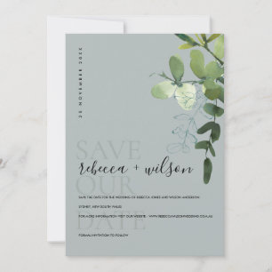 GRAY MODERN GREEN EUCALYPTUS FOLIAGE WATERVERF SAVE THE DATE