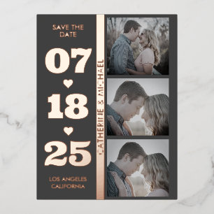 Gray Modern Minimalist Bold Date Drie Foto Folie Feestdagen Briefkaart