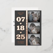 Gray Modern Minimalist Bold Date Drie Foto Folie Feestdagen Briefkaart (Voorkant / Achterkant)