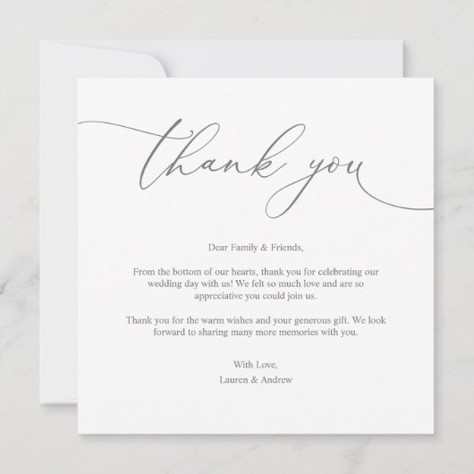 Gray Modern Minimalist Weddenschap Hartelijk dank (Achterkant)