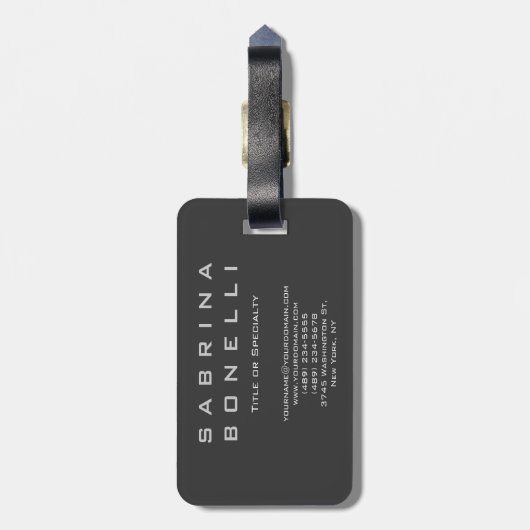 Gray Modern Monogram Minimalist Chic Bagagelabel (Achterkant verticaal)