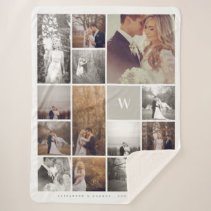 Gray Modern Monogram minimalistisch fotocollage Sherpa Deken